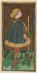 The Knave of Wands, facsimile of a tarot card from the 